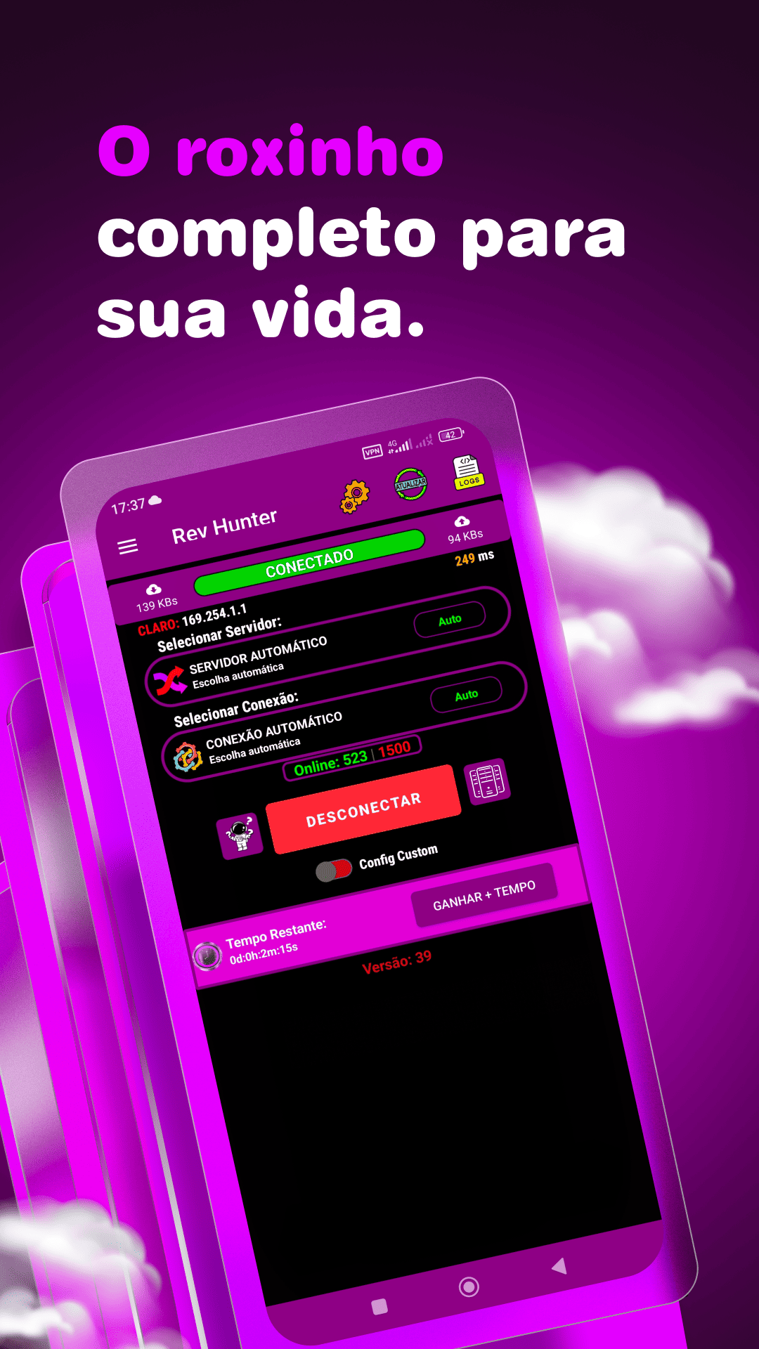Tela de modos de conexão do Rev Hunter VPN