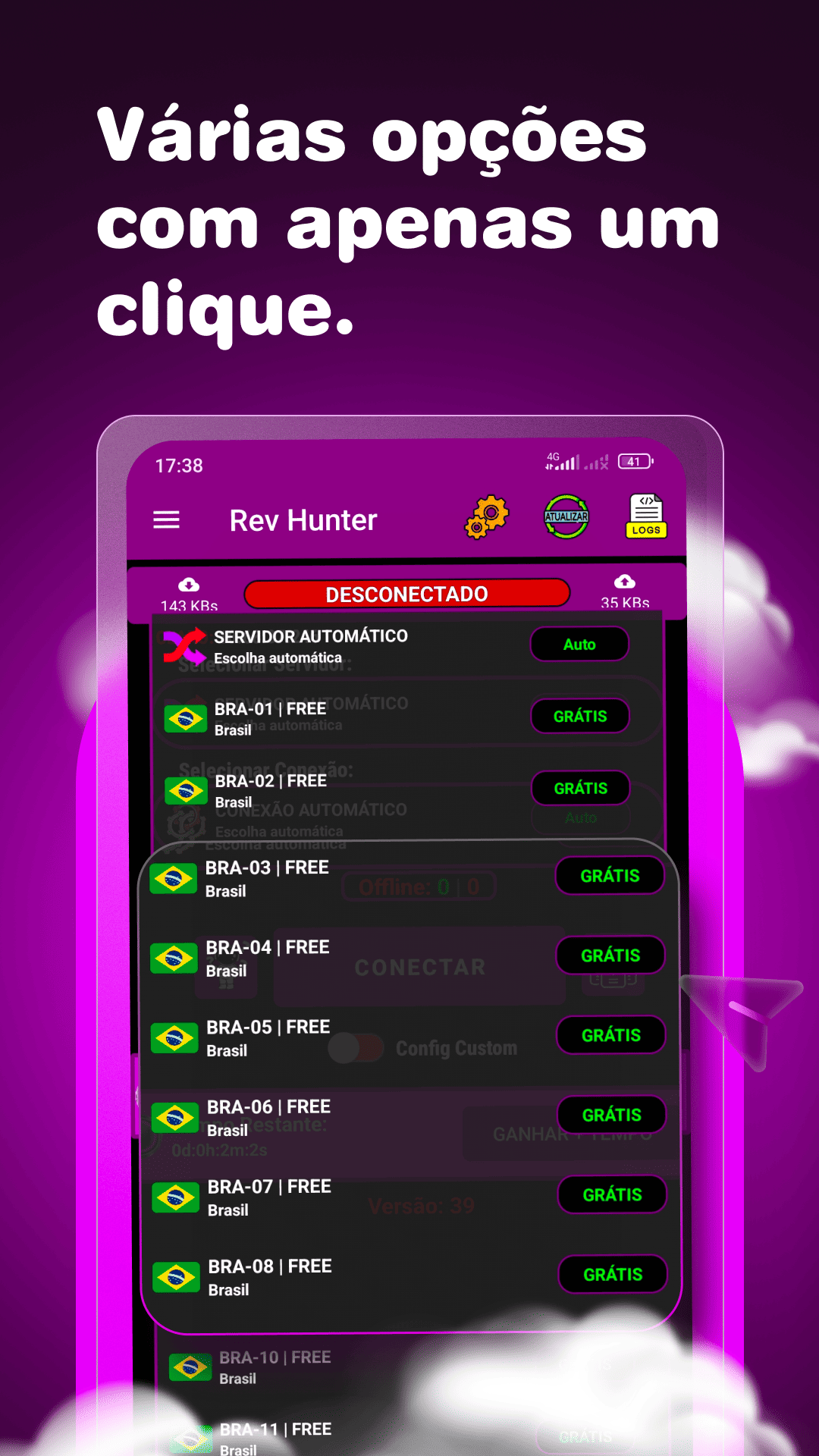 Tela de perfis de conexão do Rev Hunter VPN